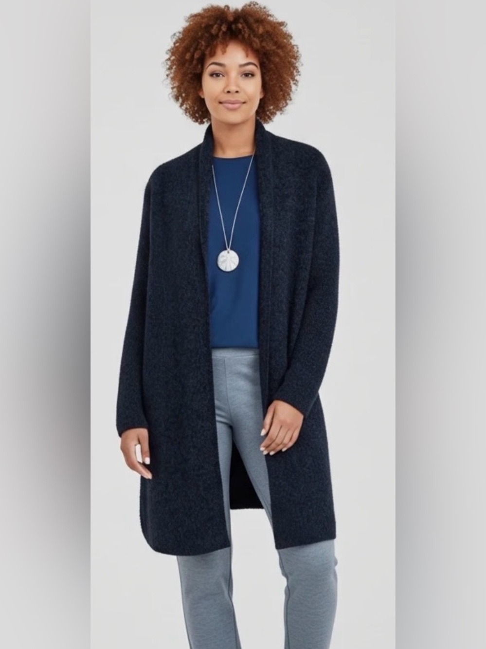 J. Jill Ribbed Open Front Knit Longline Cardigan Sweater Black Cotton Blend S